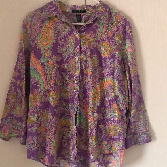 Women’s spring Laurel Ralph Lauren Colorful Paisley Button-Up Shirt - Picture 10 of 14